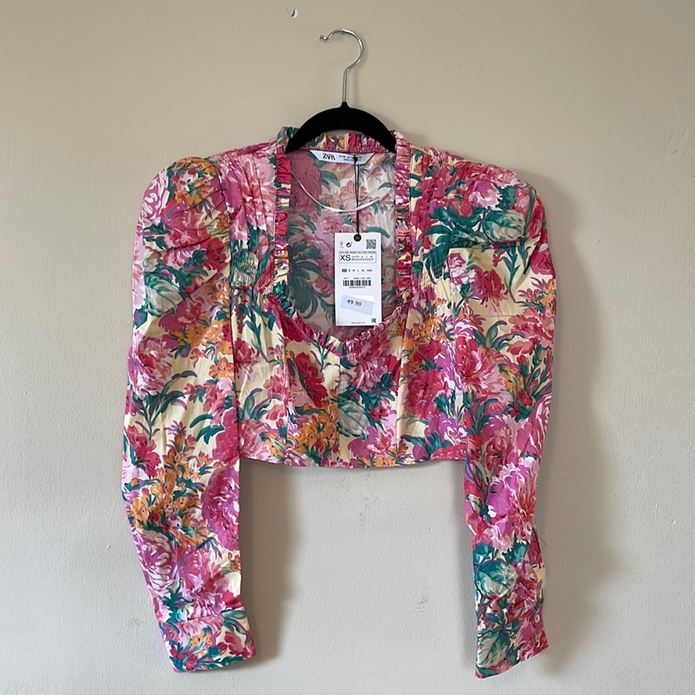 Zara Floral Cropped Blouse